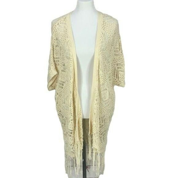 Wet Seal‎ Woman's White Crochet Ivory Color Fringe Cardigan Duster Size 3X - Picture 1 of 6
